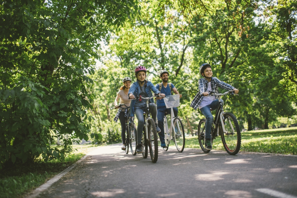 Family enjoying neighborhood bike path