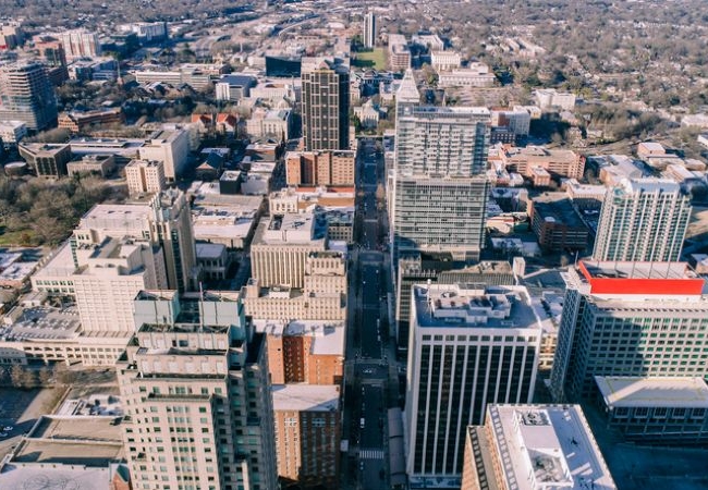 Aerial cityscape of Raleigh, North Carolina