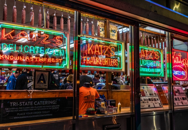 This is Katz's Delicatessen a famous restaurant in the lower east side of Manhattan on October 14, 2019 in New York