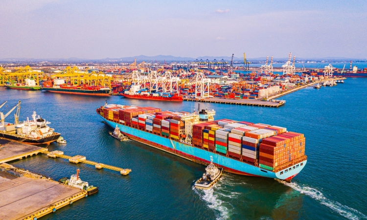 Internationals shipping containers on a ship